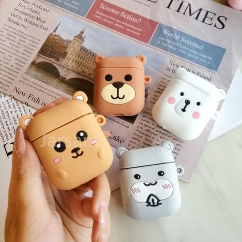 For Airpods Case Silicone Brown bear Cartoon Cover for Air pods Cute Earphone Case 3D Headphone case for Earpods Accessori