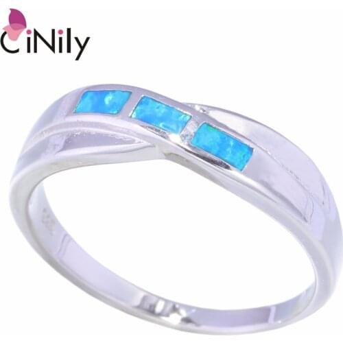 CiNily Created Blue Fire Opal Silver Plated Wholesale Hot Sell Jewelry for Women Engagement Wedding Ring Size 8-9 OJ9314