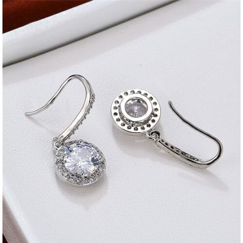 Daindy Female White Crystal Drop Earrings Cute Rose Gold Color Dangle Earrings Luxury Bridal Round Wedding Earrings For Women