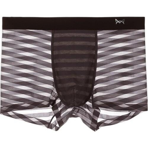 Mens Boxers Sexy Gay Underwear Cueca Transparent Panties Man Breathable Ice Silk Pouch Underpants Male Boxershorts Plus Size