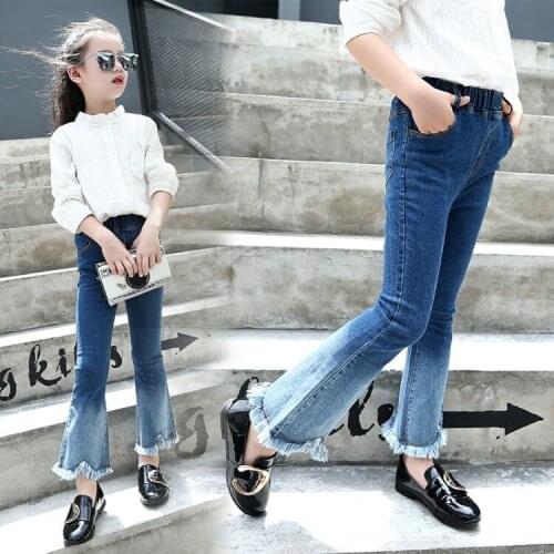 Kids Girls Denim Pants Jeans 2018 Autumn New Children Tassel Jeans Skinny Jeans Girls Denim Trousers Big Girls Jeans Pants Blue