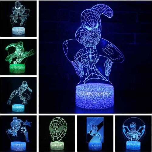 Marvel Avengers Anime Spider Man Figure Acrylic 3D Illusion LED Lamp USB Colourful NightLight Model Toys for Kids Christmas Gift
