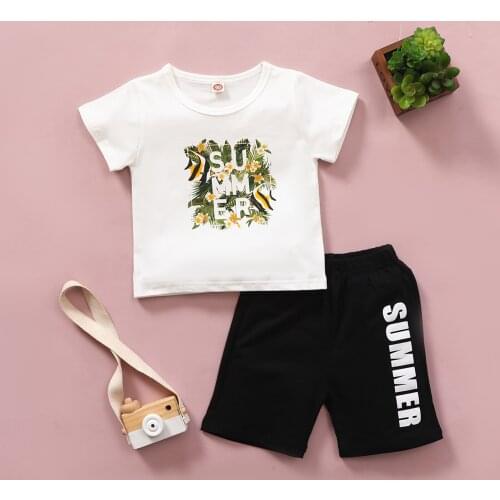 FOCUSNORM 1-6Y Summer Casual Infant Kids Boys Clothes Sets Letter Print Short Sleeve T Shirts Tops Shorts 2pcs