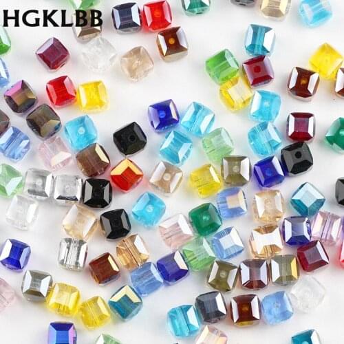 HGKLBB Czech Square shape Austrian crystal beads 8mm 30pcs Mix Glass Loose beads for Jewelry making bracelet DIY Accessories