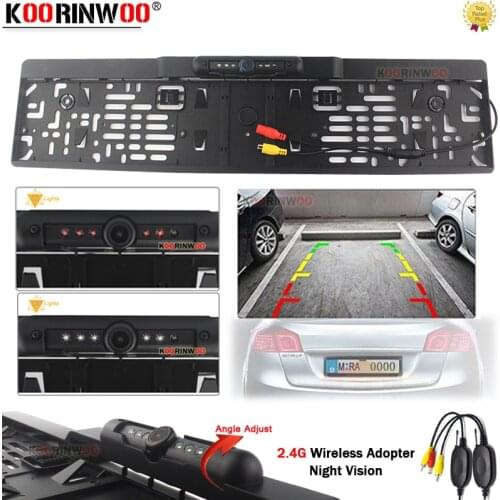 Koorinwoo 2.4G Adopter Wireless EU License Plate Number Frame Rearview Camera Track Reversing IR Lights Wide Angle For DVD/Radio