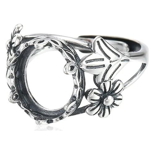 Ring Blank for 10x12mm Oval Cabochons Antique Style Ring Setting Thai Sterling Silver Adjustable Ring Base SR0354