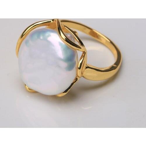BaroqueOnly Natural freshwater Baroque pearl ring retro style 14K notes gold retro style irregular shaped button ring RFD