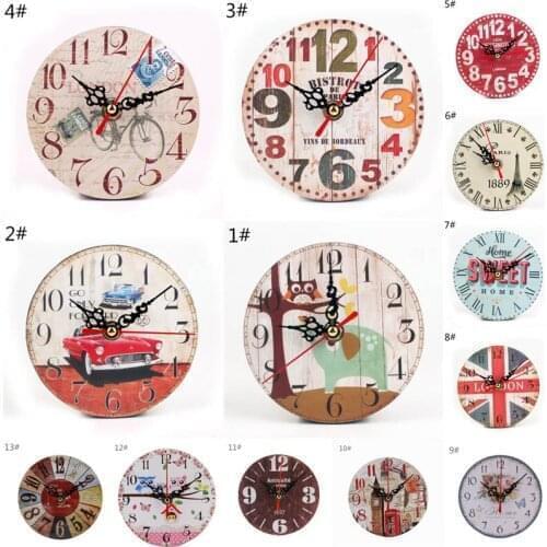 Round Home Decor Art Large Watch Modern Design Living Room Bedroom Office Cafe Bar Wooden Wall Clock Shabby Chic Vintage Rustic