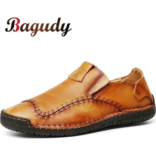 Genuine Cow Leather Mens Loafers Fashion Handmade Moccasins Soft Leather Casual Shoes Slip on Flat Mens Boat Shoe PLUS SIZE 48