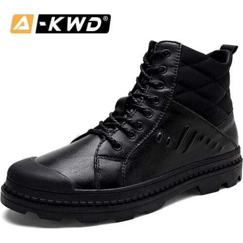New Black Men Snow Boots Fashion Botas Militares Hombre Genuine Leather Snowboots High Top Tooling Shoes Winter Sneakers for Men