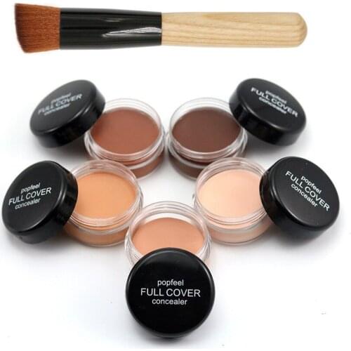 New Cosmetic Concealer Cream POPFEEL 1pc Foundation Base Nude Face Liquid Cover Concealer Cream + Wooden Makeup Brush 35