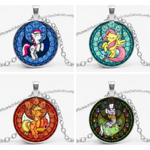 2019 My Little Horse Baoli Poni Princess Necklace Rainbow Horse Art Photo Glass Dome Girls Children Necklace Cartoon Jewelry