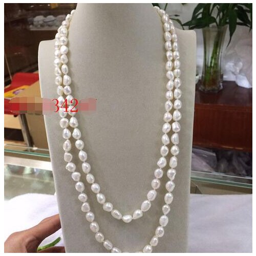 New long section of natural irregular white freshwater pearl necklace 8-9MM 50inch Long sweater>>> women jewerly Free shipping