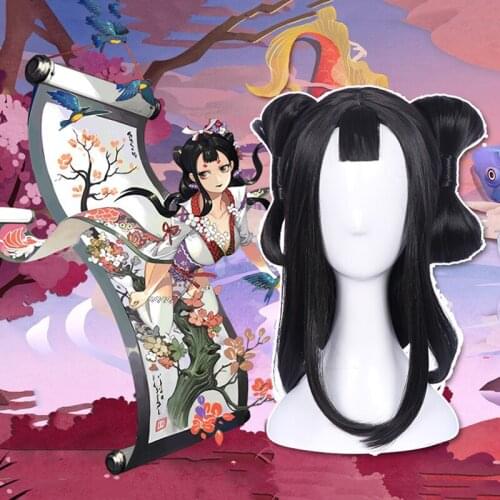 Game Onmyoji Cosplay Wig kacho huugetu Cosplay Wig Hair Long Black Straight Synthetic wig Bunches Ponytail Women Girls Hair
