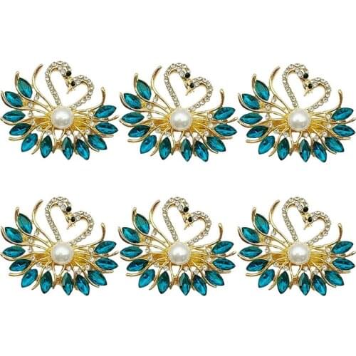 Valentines Day Gift Blue Napkin Ring 6 Piece Set, Exquisite Swan Napkin Ring with Blue Rhinestones,Tabletop Decoration