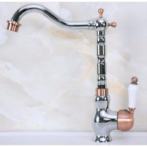 Polished Chrome Red Copper Brass Swivel Spout Single Ceramic Handle Kitchen/Bar Bathroom Sink Faucet Hot&Cold Mixer Tap anf910
