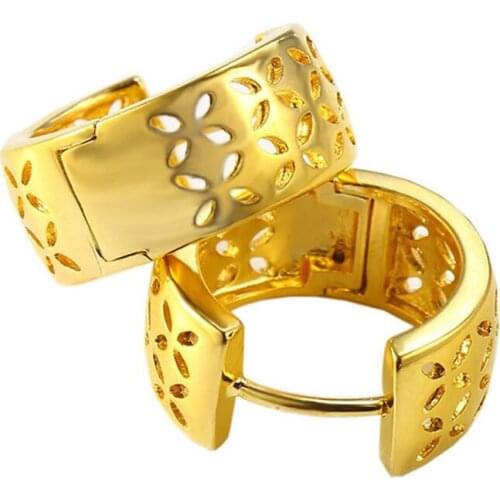 Hollow Earrings Fashion Jewelry Yellow Gold Filled Womens Girls Hoop Earrings Gift