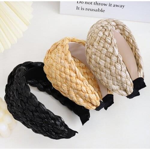 Summer Straw Weave Solid Headband Hand Made Braid Hair Accessories For Girls Hair Bows Hair Band Hairbands For Women