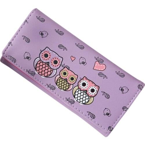 Cute Student Clutch Girls Wallet Long Purse Cartoon Owl Print PU Leather Card Holder Wallets Best Sale-WT