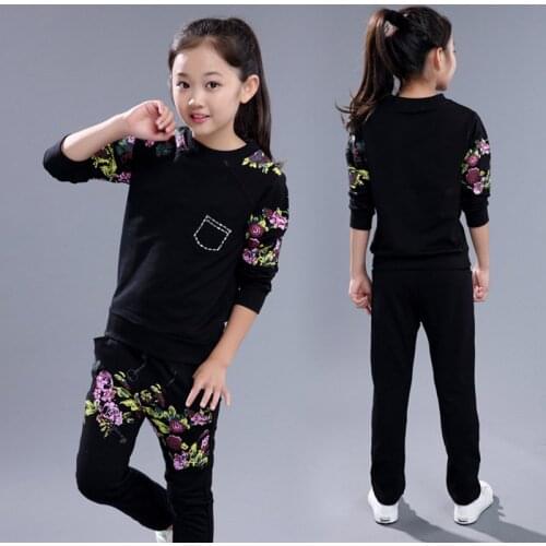 Spring Children Clothes Floral Sweatshirt And Sweatpants 2pcs Clothing Sets Sports Tracksuit For Girls 4 5 6 7 8 9 12 Years Old