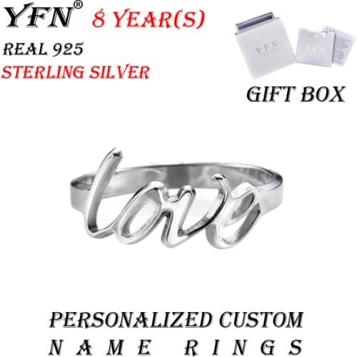 YFN 925 Sterling Silver Ring Custom Name Ring Personalized Custom Love Letter Rings Valentines Day Gift Rings For Women Jewelry