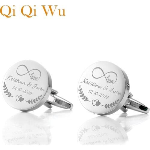 Custom Engraved Groom Shirt Cufflinks Wedding Gifts Name Lettering Personalized Best Men Cuff links Buttons Groomsmen Jewelry