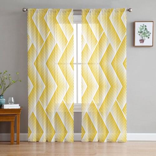 Yellow Lines Geometric Waves Modern Tulle Curtains for Living Room Bedroom Home Kitchen Window Sheer Curtains