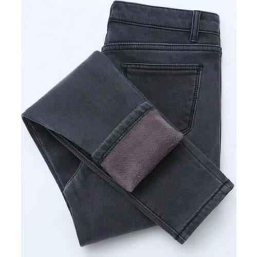 Female Jeans Woman Pants Plus Size 2021 Winter Jeans Women Gold Fleeces Inside Thickening Denim Pants High Waist Warm Trousers