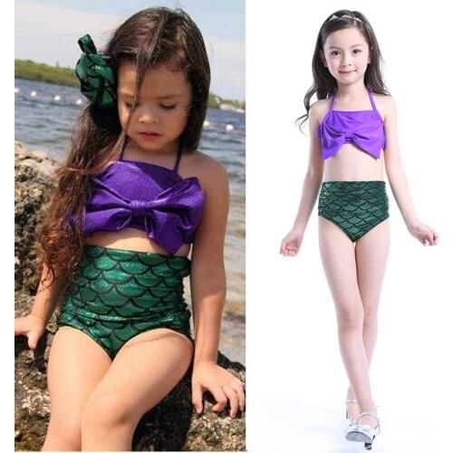 2-8Y Bikini Set Mermaid For Swimming Swimmable Mermaid Halloween Cosplay Mermaid Costume Mermaid For Children Shell Swimsuit