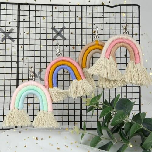1Pcs 12*12CM Pendant Decoration for Kid Room Cotton Thread Nordic Style Wall Hanging Home Ornament Rainbow Handmade Weaving