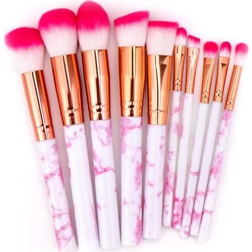 10pcs/set Eyeshadow Makeup Brush Ergonomic Face Foundation Marble Texture Accessories Eyeliner Blush Powder Blending Washable