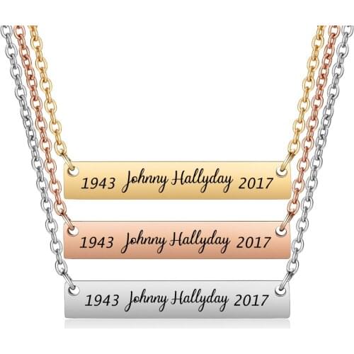 10pcs/lot Johnny Hallyday Custom Engraved Name Pendant Stainless Steel Bar Necklace Custom for Women Men Jewelry