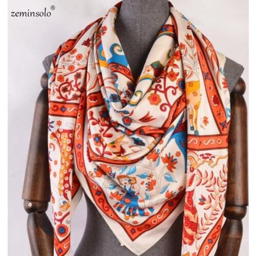 130*130cm 2021 New Brand Twill Silk Scarf Bandana Pendant Print Scarves For Women Headband Large Square Scarves Shawls Poncho
