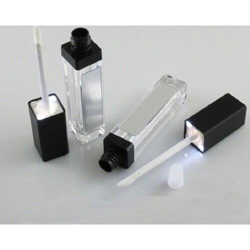 7ML LED Lipgloss Tube Acrylic Empty Clear Cosmetic Containers Black Silver Lip Gloss Packaging with Mirror 20PCS