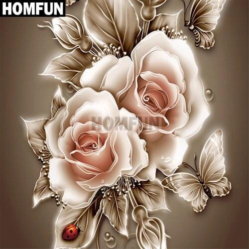HOMFUN Full Square/Round Drill 5D DIY Diamond Painting "Rose Butterfly" Embroidery Cross Stitch 5D Home Decor Gift A02580