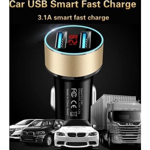 3.1A 2Port Dual USB Car Charger with LCD Light Display Phone Charging for IPhone 12 11 Pro Samsung IPad Mp3 Double USB Induction