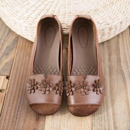 Spring New Women Shoes Genuine Leather Ladies Loafers Retro Women Casual Shoe Anti-slip Wear-resistant Shoes Ballet Women Flats