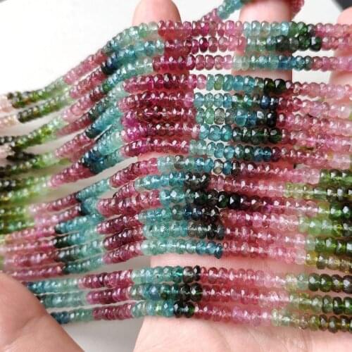 AAAA LOOSE BEADS gradient color Tourmaline roundelle faceted 4-4.5mm Wholesale for DIY jewelry necklace 34cm