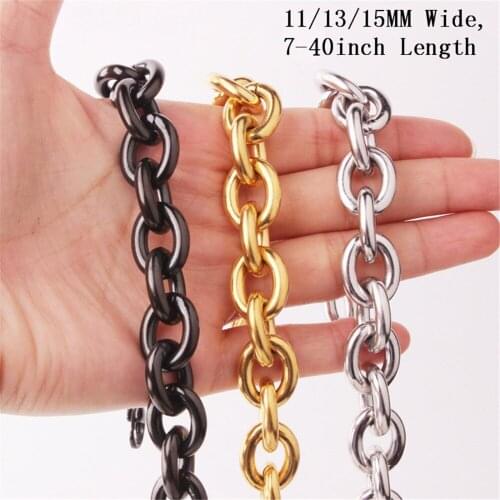Width 11/13/15MM 316LStainless Steel Rolo Chain High Quality Link Mens Womens Necklace Or Bracelet Jewelry 7-40 Inch