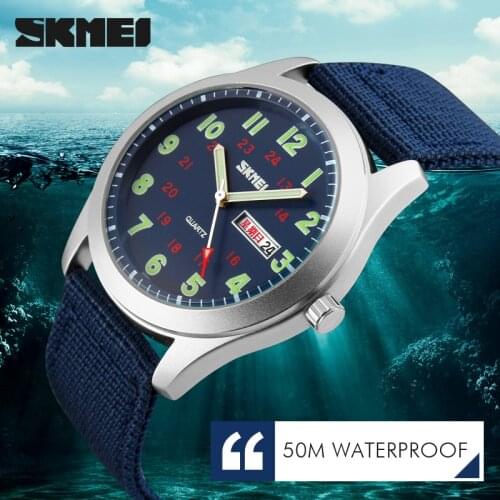 SKMEI Brand Mens Watches Waterproof Nylon Strap Analog Display Date Week Men Quartz Watch Casual Men Wristwatch