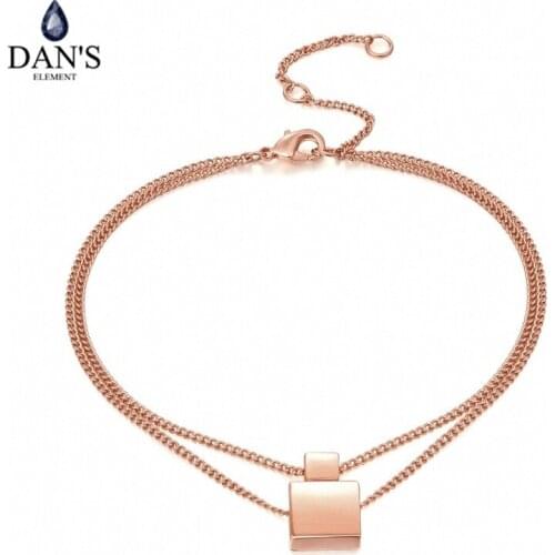 DANS ELEMENT Square Simple Style Double Chain RoseGold Color Bracelet For Women Girl Work Party Gift Wholesale DEH166