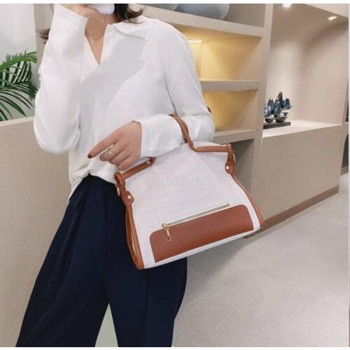 Handbags for Women 2020 Designer Luxury Ladies Canvas Patch PU Leather Small Hand Bag Vintage Large Capacity Shoulder Bags Bolsa