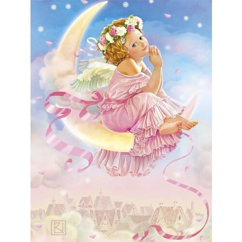 Fairies on the Moon Diamond Painting Portrait Little Angel Round Full Drill Nouveaute DIY Mosaic Embroidery 5D Cross Stitch Gift