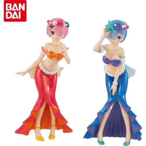 Bandai Genuine Re:Life In A Different World From Zero Ram Rem Fairytale MermaidAnime Action Figures Collectible Model Toys