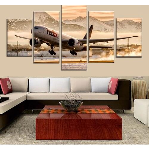 HD Printing Canvas 5 Piece Plane Take Off Painting Airplane Airport Picture Nordic Poster Home Decor Living Room Wall Art Frame