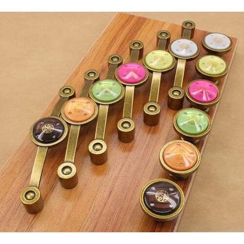 JD Crystal Handle Zinc Alloy Antique Single Hole Handle Cabinet Drawer European Modern Pastoral Coloful Acrylic