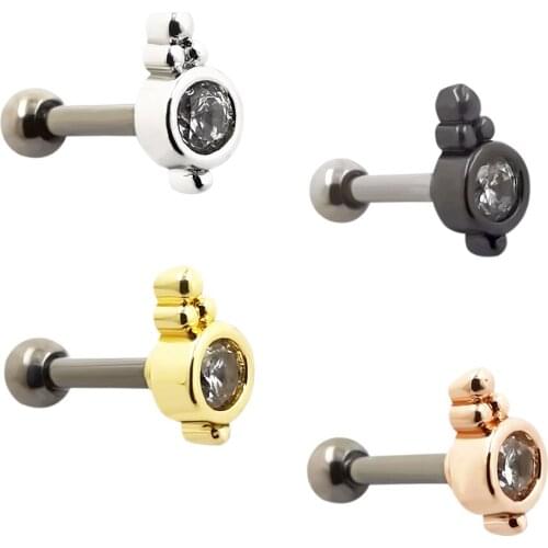 JHJT 1/4PCS CZ Gem Cartilage Stud Earrings Tragus G23 Titanium Helix Ear Studs Piercing for Women Body Jewelry