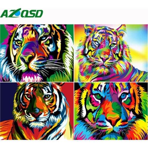 AZQSD Painting By Numbers Tiger Picture For Living Room Home Decoration Unframe Pictures By Numbers Animal Handpainted Gift