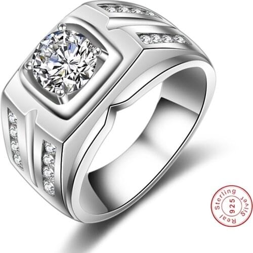 Solitaire male ring 925 Sterling silver 7mm AAAAA Sona Zircon cz Engagement Wedding Band Rings for men Statement Party Jewelry