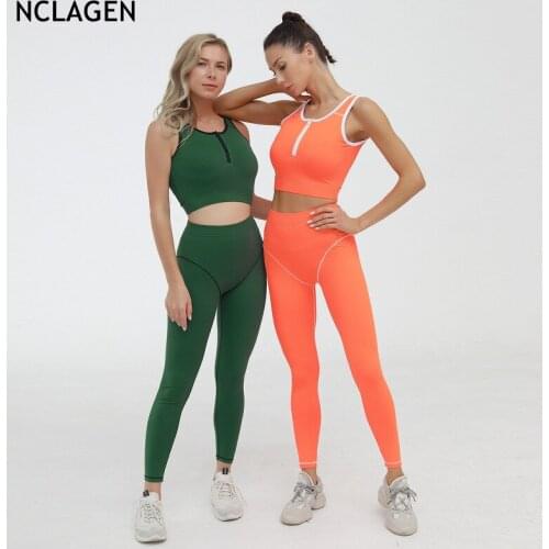 NCLAGEN Yoga Set 2 Piece Women Sportwear Zipper Tracksuit Gym Clothes Leggings Top Fitness Suit Elastic Workout Sport Outfit